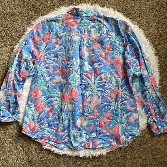 Talbots Floral Pineapple Button Down Top Cotton Womens Size XL Petite - Picture 2 of 9